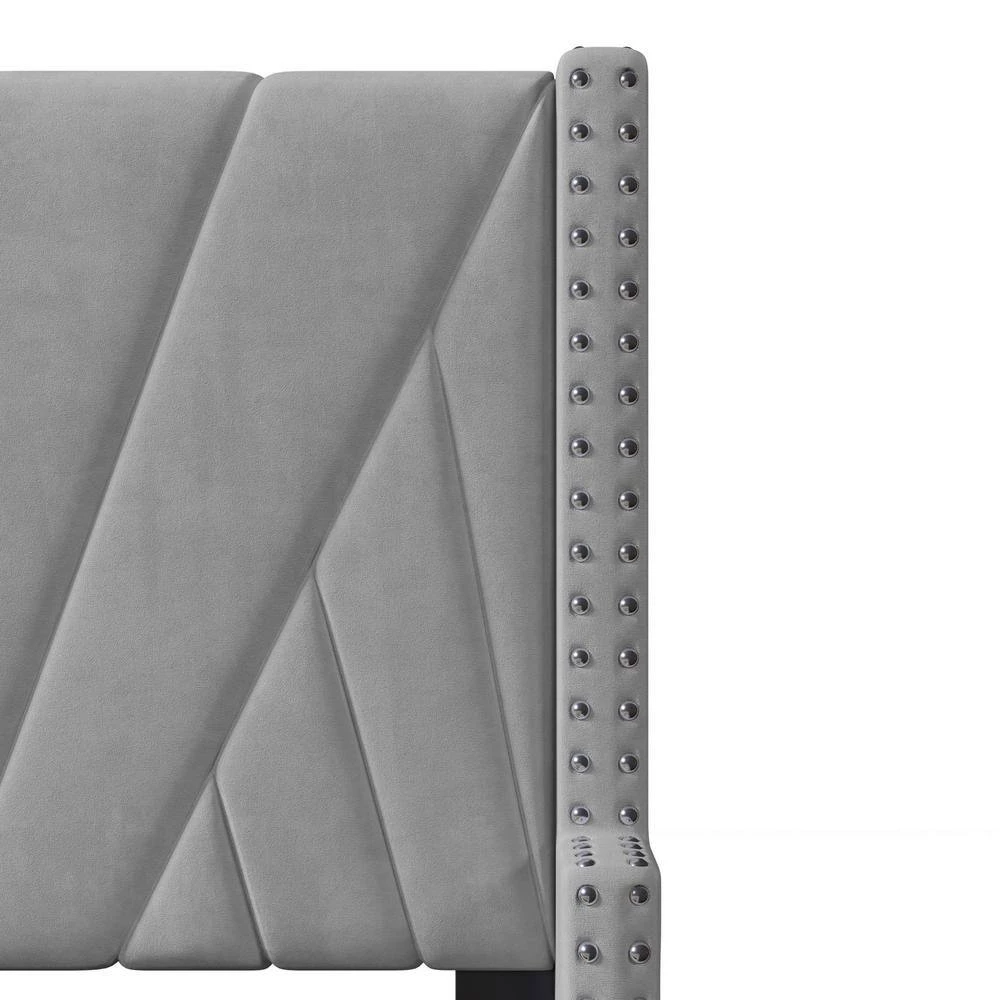 81 in. W Gray Velvet Upholstered Full Size Platform Bed by ATHMILE 7 81 in. W Gray Velvet Upholstered Full Size Platform Bed by ATHMILE - Image 7