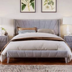 85.8 in. W Gray Velvet Upholstered Queen Size Platform Bed by ATHMILE 15 85.8 in. W Gray Velvet Upholstered Queen Size Platform Bed by ATHMILE -ATHMILE Sales Store gray athmile platform beds gz b2w20221308 31 1000