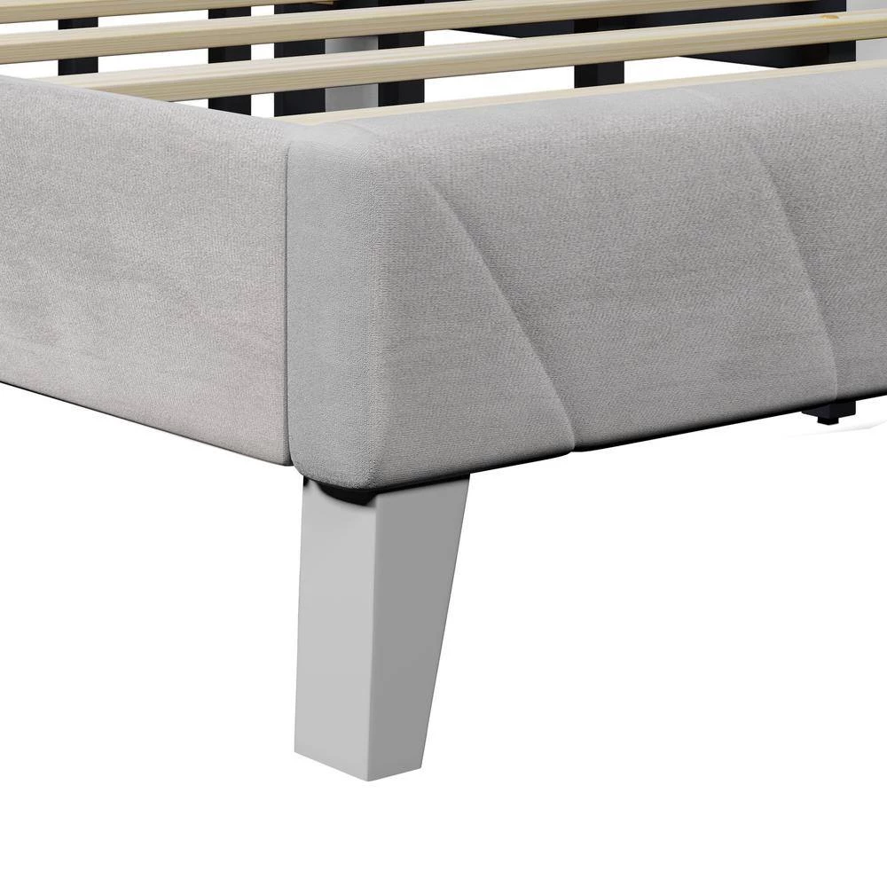 85.8 in. W Gray Velvet Upholstered Queen Size Platform Bed by ATHMILE 6 85.8 in. W Gray Velvet Upholstered Queen Size Platform Bed by ATHMILE - Image 6