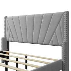 85.8 in. W Gray Velvet Upholstered Queen Size Platform Bed by ATHMILE 11 85.8 in. W Gray Velvet Upholstered Queen Size Platform Bed by ATHMILE -ATHMILE Sales Store gray athmile platform beds gz b2w20221308 4f 1000