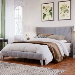 85.8 in. W Gray Velvet Upholstered Queen Size Platform Bed by ATHMILE 14 85.8 in. W Gray Velvet Upholstered Queen Size Platform Bed by ATHMILE -ATHMILE Sales Store gray athmile platform beds gz b2w20221308 fa 1000