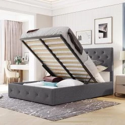 77.9 in. W Gray Full size Upholstered Platform Bed with a Hydraulic Storage System by ATHMILE -ATHMILE Sales Store gray athmile platform beds gz b2w20221316 31 1000