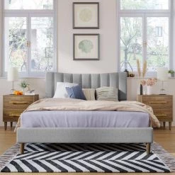 84.2 in. W Gray Queen Upholstered Platform Bed Frame with Vertical Channel Tufted Headboard by ATHMILE 17 84.2 in. W Gray Queen Upholstered Platform Bed Frame with Vertical Channel Tufted Headboard by ATHMILE -ATHMILE Sales Store gray athmile platform beds gz b2w20222036 31 1000