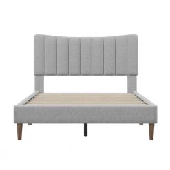 84.2 in. W Gray Queen Upholstered Platform Bed Frame with Vertical Channel Tufted Headboard by ATHMILE