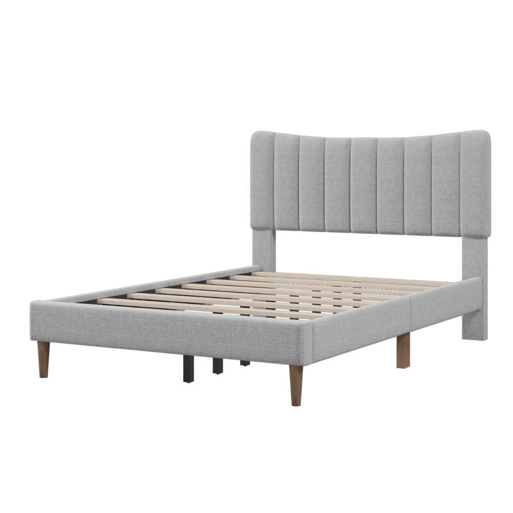 84.2 in. W Gray Queen Upholstered Platform Bed Frame with Vertical Channel Tufted Headboard by ATHMILE 2 84.2 in. W Gray Queen Upholstered Platform Bed Frame with Vertical Channel Tufted Headboard by ATHMILE - Image 2