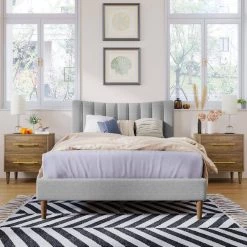 84.2 in. W Gray Upholstered Platform Bed Frame with Vertical Channel Tufted Headboard by ATHMILE 17 84.2 in. W Gray Upholstered Platform Bed Frame with Vertical Channel Tufted Headboard by ATHMILE -ATHMILE Sales Store gray athmile platform beds gz b2w20222037 31 1000