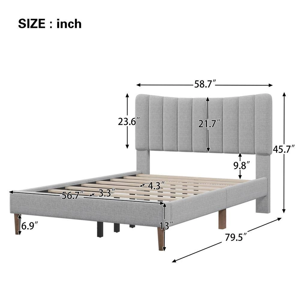 84.2 in. W Gray Upholstered Platform Bed Frame with Vertical Channel Tufted Headboard by ATHMILE 4 84.2 in. W Gray Upholstered Platform Bed Frame with Vertical Channel Tufted Headboard by ATHMILE - Image 4