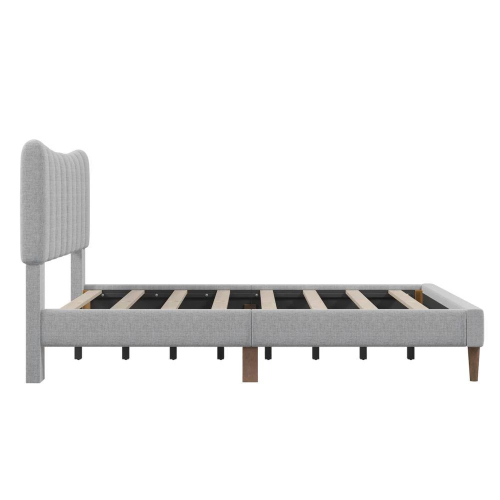 84.2 in. W Gray Upholstered Platform Bed Frame with Vertical Channel Tufted Headboard by ATHMILE 2 84.2 in. W Gray Upholstered Platform Bed Frame with Vertical Channel Tufted Headboard by ATHMILE - Image 2
