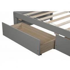 Grey Twin Bed with 2 Drawers, Solid Wood, No Box Spring Needed by ATHMILE -ATHMILE Sales Store gray athmile platform beds gz w50422208 44 1000