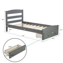 Gray Twin Platform Bed Wood Frame with Storage Drawer and Wood Slat Support by ATHMILE -ATHMILE Sales Store gray athmile platform beds gz wf191655aae 4f 1000