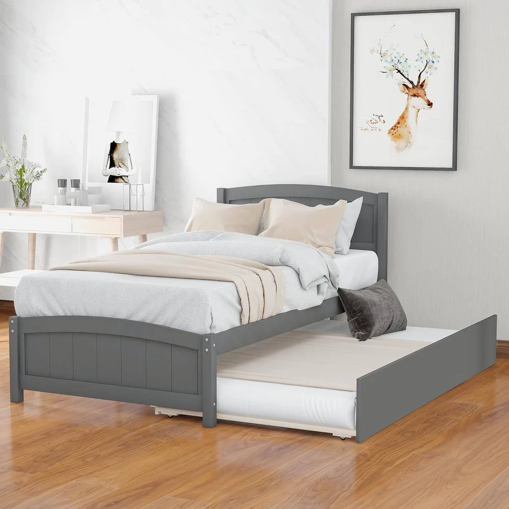 Gray Twin size Platform Bed with Trundle by ATHMILE 9 Gray Twin size Platform Bed with Trundle by ATHMILE - Image 9