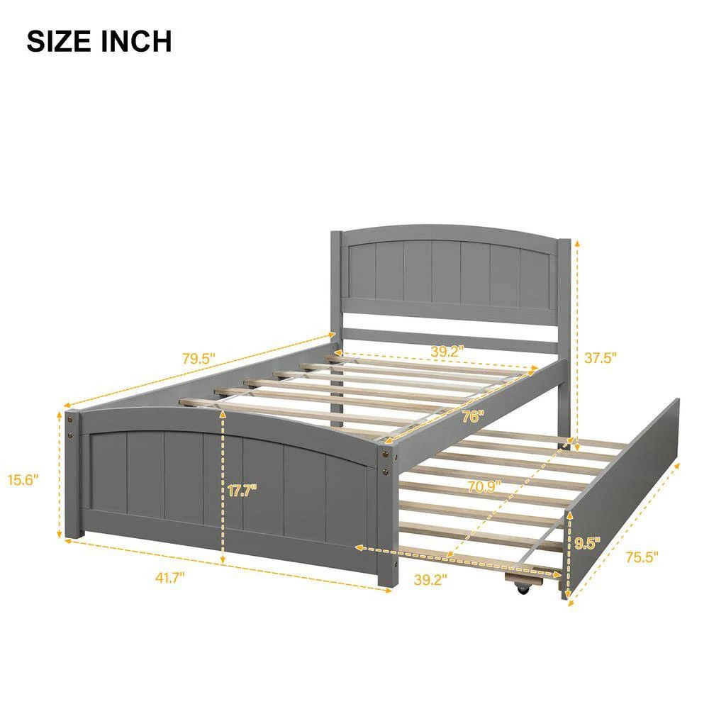 Gray Twin size Platform Bed with Trundle by ATHMILE 3 Gray Twin size Platform Bed with Trundle by ATHMILE - Image 3