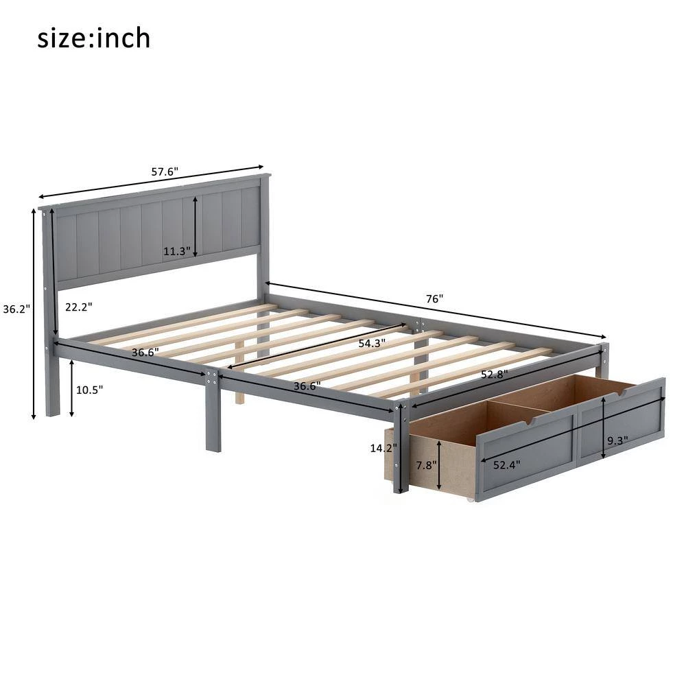 Gray Full Size Platform Bed with Under-bed Drawers by ATHMILE 3 Gray Full Size Platform Bed with Under-bed Drawers by ATHMILE - Image 3