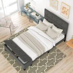 Upholstered Queen Size Platform Bed with Storage Case Gray by ATHMILE 12 Upholstered Queen Size Platform Bed with Storage Case Gray by ATHMILE -ATHMILE Sales Store gray athmile platform beds gz wf199338aae 1f 1000
