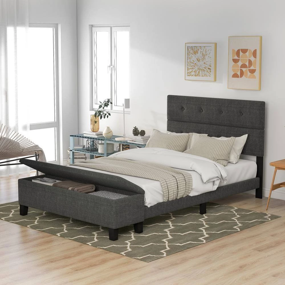 Upholstered Queen Size Platform Bed with Storage Case Gray by ATHMILE 8 Upholstered Queen Size Platform Bed with Storage Case Gray by ATHMILE - Image 8