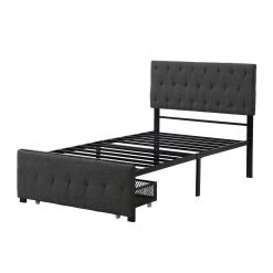 Gray Twin Size Storage Bed Metal Platform Bed with a Big Drawer by ATHMILE