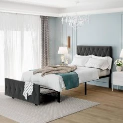 Gray Twin Size Storage Bed Metal Platform Bed with a Big Drawer by ATHMILE -ATHMILE Sales Store gray athmile platform beds gz wf212443aae 76 1000