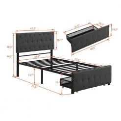 Gray Twin Size Storage Bed Metal Platform Bed with a Big Drawer by ATHMILE -ATHMILE Sales Store gray athmile platform beds gz wf212443aae c3 1000
