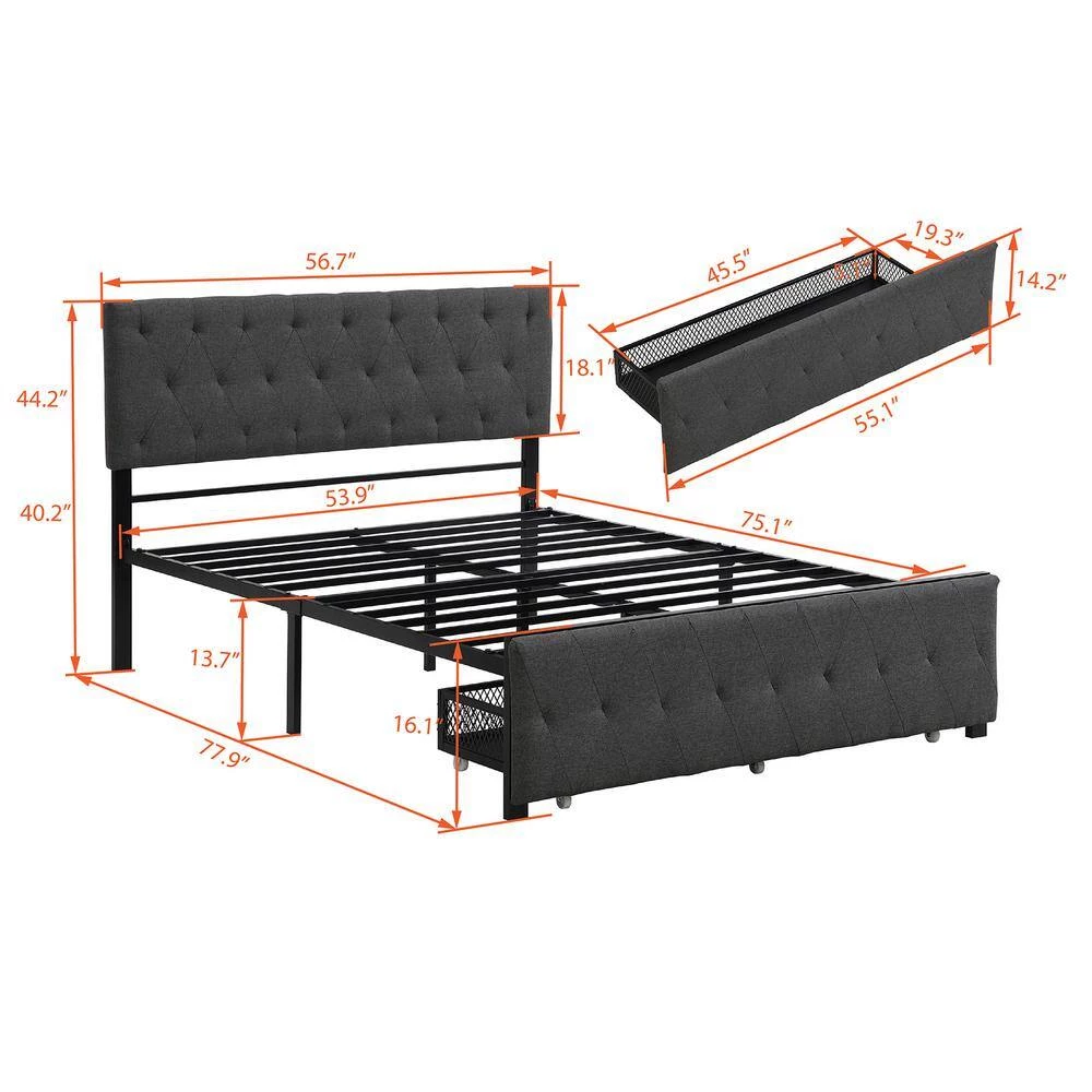 Gray Full Size Storage Bed Metal Platform Bed with a Big Drawer by ATHMILE 4 Gray Full Size Storage Bed Metal Platform Bed with a Big Drawer by ATHMILE - Image 4