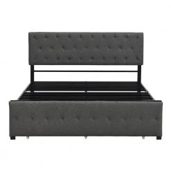 Gray Queen Size Storage Bed Metal Platform Bed with a Big Drawer by ATHMILE
