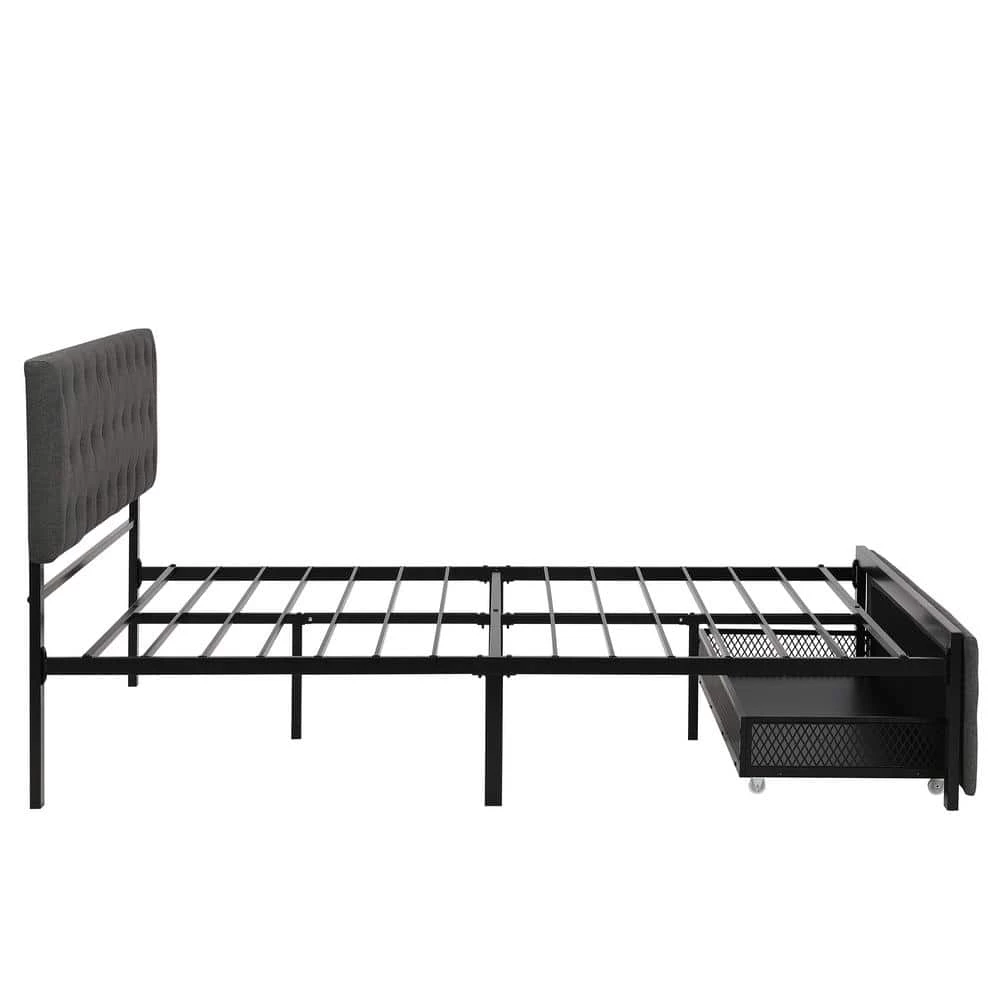 Gray Queen Size Storage Bed Metal Platform Bed with a Big Drawer by ATHMILE 2 Gray Queen Size Storage Bed Metal Platform Bed with a Big Drawer by ATHMILE - Image 2