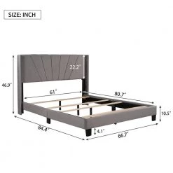 84.4 in. W Gray Velvet Upholstered Queen Size Platform Bed by ATHMILE -ATHMILE Sales Store gray athmile platform beds gzx b2w20221127 c3 1000