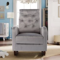 Gray Velvet Rocking Chair Nursery Chair (Set of 1) by ATHMILE 15 Gray Velvet Rocking Chair Nursery Chair (Set of 1) by ATHMILE -ATHMILE Sales Store gray athmile rockers gliders ottomans gz b2w20221537 31 1000