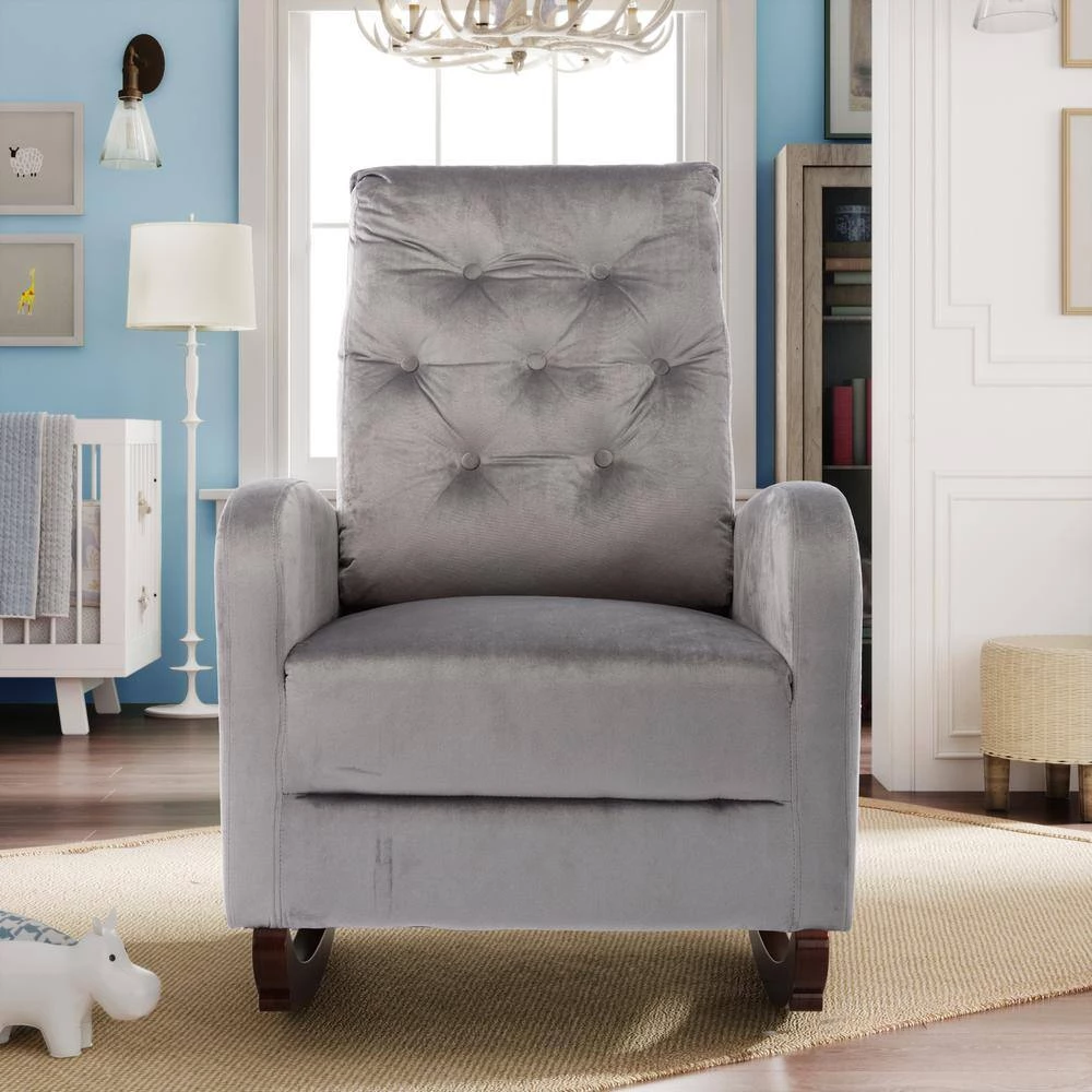 Gray Velvet Rocking Chair Nursery Chair (Set of 1) by ATHMILE 8 Gray Velvet Rocking Chair Nursery Chair (Set of 1) by ATHMILE - Image 8