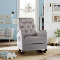 Gray Velvet Rocking Chair Nursery Chair (Set of 1) by ATHMILE 14 Gray Velvet Rocking Chair Nursery Chair (Set of 1) by ATHMILE -ATHMILE Sales Store gray athmile rockers gliders ottomans gz b2w20221537 fa 1000