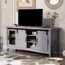 Gray Sideboard with 2-Barn Style Doors Adjustable Panels Open Style Cabinet by ATHMILE -ATHMILE Sales Store gray athmile sideboards buffet tables gz b2w20221463 31 1000
