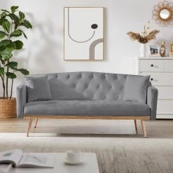 64.9 in.W Gray Velvet Twin Size Sofa Bed with Metal Legs by ATHMILE 17 64.9 in.W Gray Velvet Twin Size Sofa Bed with Metal Legs by ATHMILE -ATHMILE Sales Store gray athmile sofa beds gz b2w20222216 31 1000