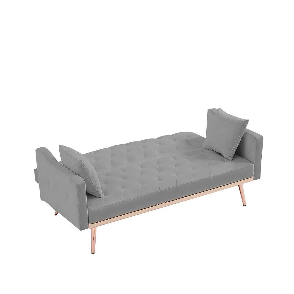 64.9 in.W Gray Velvet Twin Size Sofa Bed with Metal Legs by ATHMILE 6 64.9 in.W Gray Velvet Twin Size Sofa Bed with Metal Legs by ATHMILE - Image 6