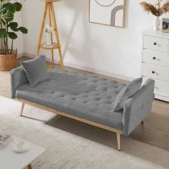 64.9 in.W Gray Velvet Twin Size Sofa Bed with Metal Legs by ATHMILE 12 64.9 in.W Gray Velvet Twin Size Sofa Bed with Metal Legs by ATHMILE -ATHMILE Sales Store gray athmile sofa beds gz b2w20222216 4f 1000