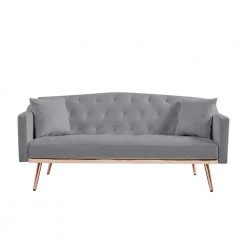 64.9 in.W Gray Velvet Twin Size Sofa Bed with Metal Legs by ATHMILE
