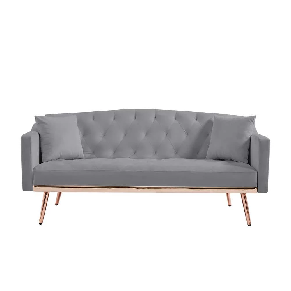 64.9 in.W Gray Velvet Twin Size Sofa Bed with Metal Legs by ATHMILE 1 64.9 in.W Gray Velvet Twin Size Sofa Bed with Metal Legs by ATHMILE