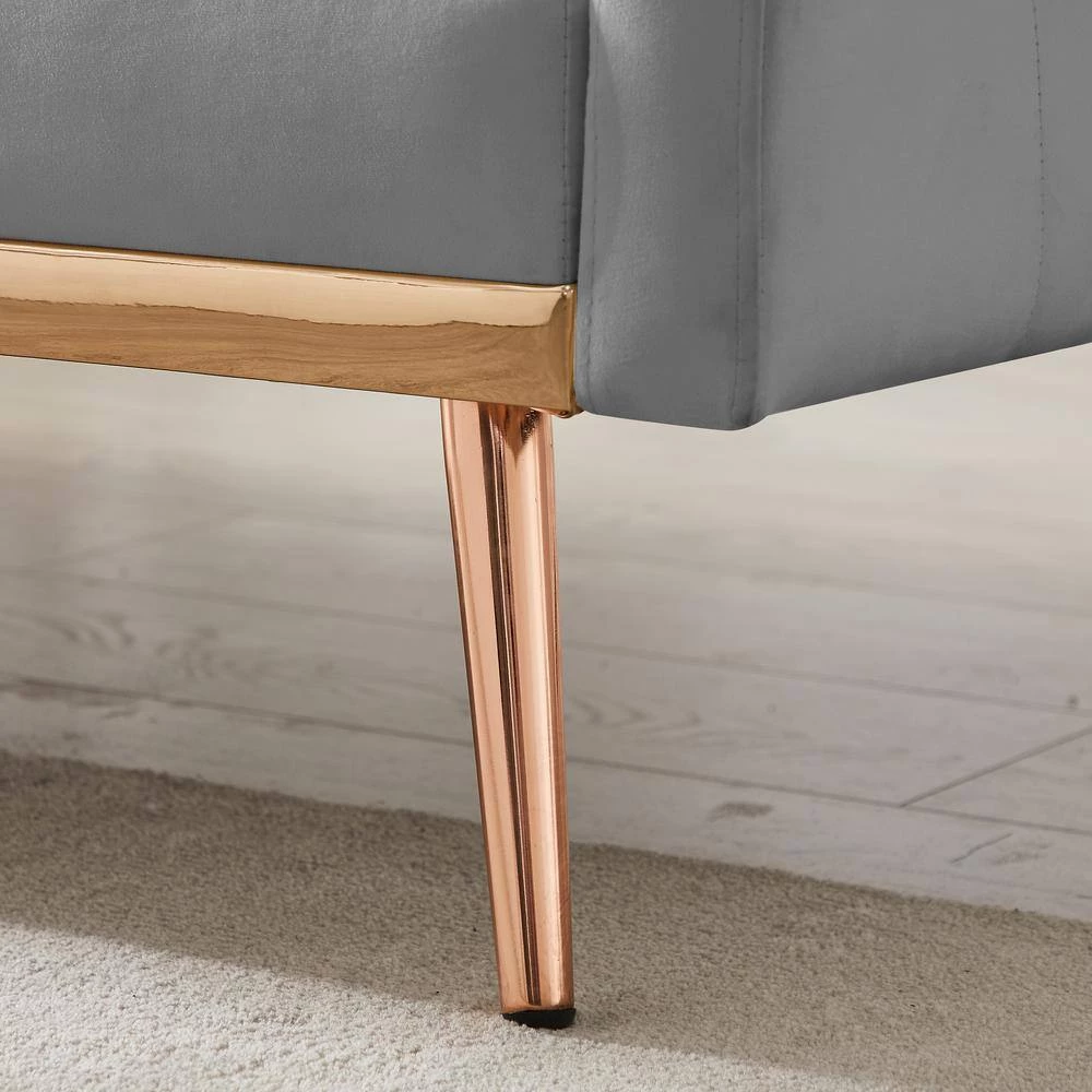 64.9 in.W Gray Velvet Twin Size Sofa Bed with Metal Legs by ATHMILE 8 64.9 in.W Gray Velvet Twin Size Sofa Bed with Metal Legs by ATHMILE - Image 8