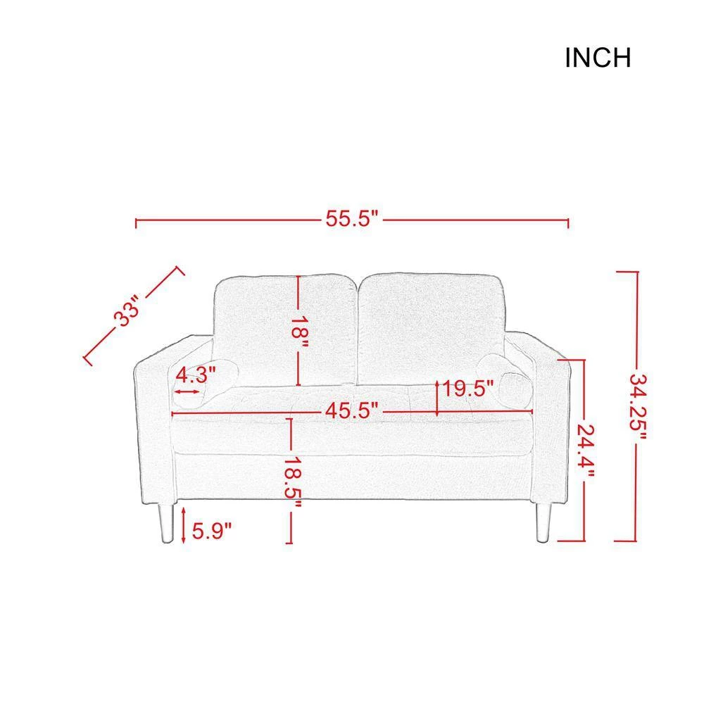 55.5 in. W Square Arm Polyester Straight Sofa in Gray by ATHMILE 6 55.5 in. W Square Arm Polyester Straight Sofa in Gray by ATHMILE - Image 6