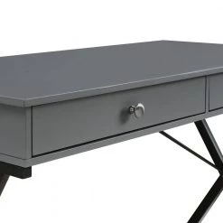 Light Gray 43.2 in. Rectangle MDF Table Top 2-Drawers Writing Desk with Black Stoving Varnish Steel Frame by ATHMILE -ATHMILE Sales Store gray athmile writing desks gz w48735112 1f 1000