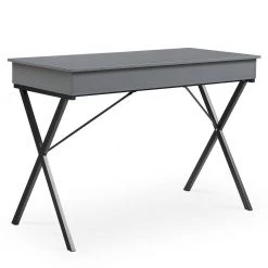 Light Gray 43.2 in. Rectangle MDF Table Top 2-Drawers Writing Desk with Black Stoving Varnish Steel Frame by ATHMILE -ATHMILE Sales Store gray athmile writing desks gz w48735112 44 1000