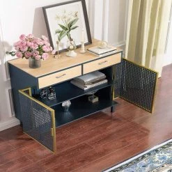 Gray Blue Home Furniture Storage Cabinets 31.5 in. Wide with 2-Drawer Sideboard by ATHMILE -ATHMILE Sales Store gray blue athmile accent cabinets gz w75732514 31 1000 1