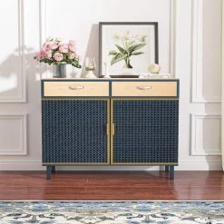 Gray Blue Home Furniture Storage Cabinets 31.5 in. Wide with 2-Drawer Sideboard by ATHMILE -ATHMILE Sales Store gray blue athmile accent cabinets gz w75732514 4f 1000 1