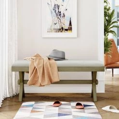 Green Upholstered Dining Bench with Gray Cushion (37.8 in. L x 15 in. D x 19.5 in. H) by ATHMILE -ATHMILE Sales Store gray green athmile bedroom benches gz b2w20221262 31 1000