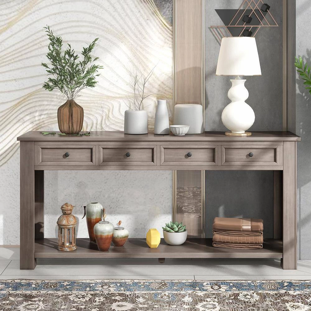 63 in. Gray Wash Standard Rectangle Wood Console Table by ATHMILE 8 63 in. Gray Wash Standard Rectangle Wood Console Table by ATHMILE - Image 8