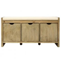 Gray Wash Storage Bench with Removable Cushion and 3-Flip Lock Storage Cubbies 39 in. L x 14 in. W x 19.8 in. H by ATHMILE