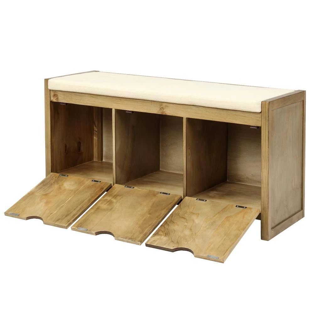 Gray Wash Storage Bench with Removable Cushion and 3-Flip Lock Storage Cubbies 39 in. L x 14 in. W x 19.8 in. H by ATHMILE 2 Gray Wash Storage Bench with Removable Cushion and 3-Flip Lock Storage Cubbies 39 in. L x 14 in. W x 19.8 in. H by ATHMILE - Image 2