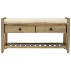 39"L x 14"W x 19.8"H Gray Wash Multipurpose Entryway Storage Bench with Cushioned Seat and Drawers by ATHMILE