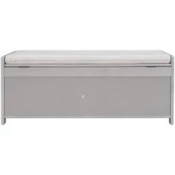 Gray Wash Storage Bench with Removable Cushion and 3 Shutter-shaped Doors 43.5"L x 16"W x 18"H by ATHMILE -ATHMILE Sales Store gray wash athmile dining benches gz wf284226aae 66 1000