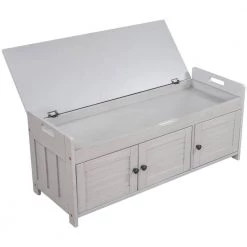 Gray Wash Storage Bench with Removable Cushion and 3 Shutter-shaped Doors 43.5"L x 16"W x 18"H by ATHMILE -ATHMILE Sales Store gray wash athmile dining benches gz wf284226aae fa 1000