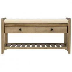 Gray Wash Storage Bench with Cushioned and Drawers 39 in. L x 14 in. W x 19.8 in. H by ATHMILE