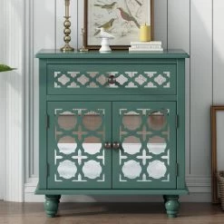 Green 29.5 in. Accent Storage Cabinet Wooden Cabinet with Decorative Mirror Door by ATHMILE -ATHMILE Sales Store green athmile accent cabinets gz wf285474aag 76 1000